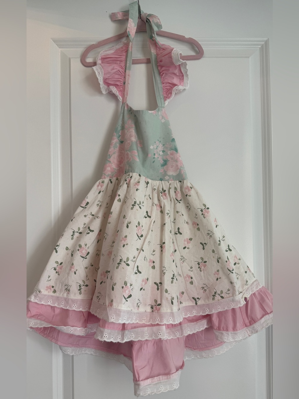 Cheeky Plum Pink, Cream & Mint Floral Ruffle Tea Party Dress